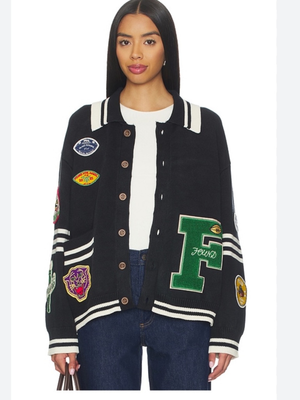 Varsity patch collar cardigan